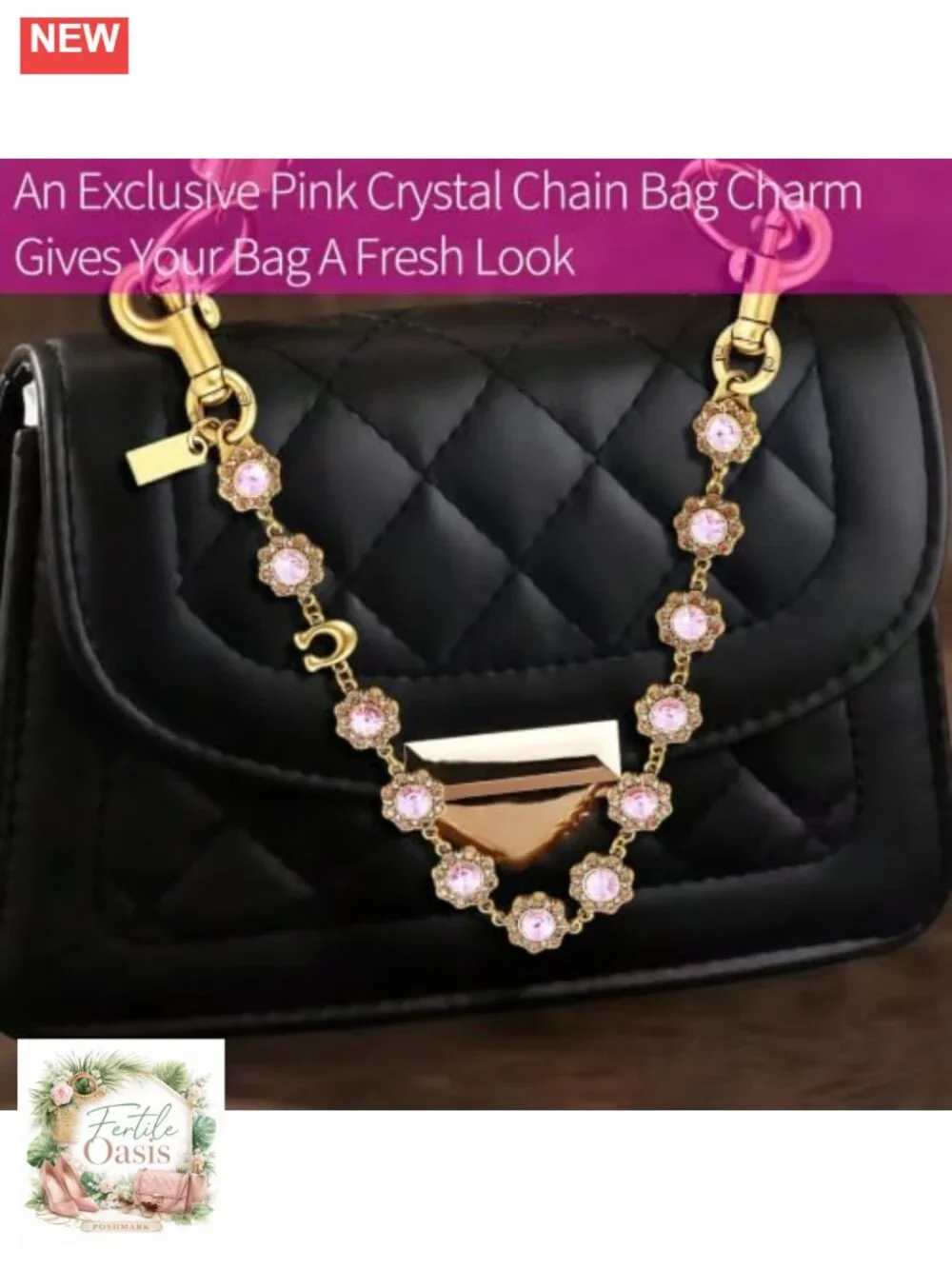 Crystal Floral Bag Charm Chain Extender, Rhinestone Purse Charm for Handbag Tote